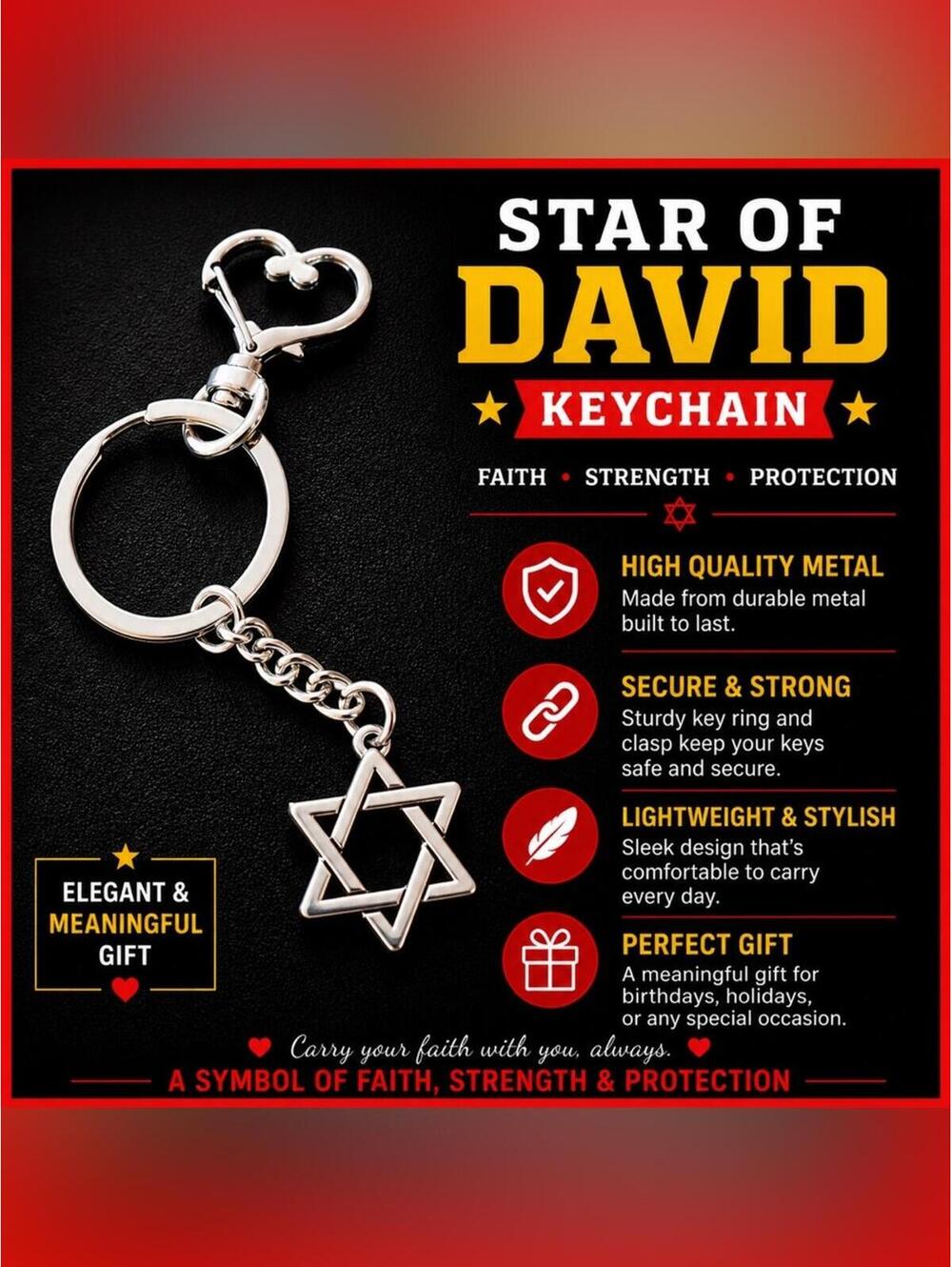 Star of David Keychain High Quality Metal